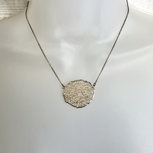 Vintage Silver Gold Filigree Necklace Pendant Statement Cocktail Delicate Floral - Picture 2 of 16